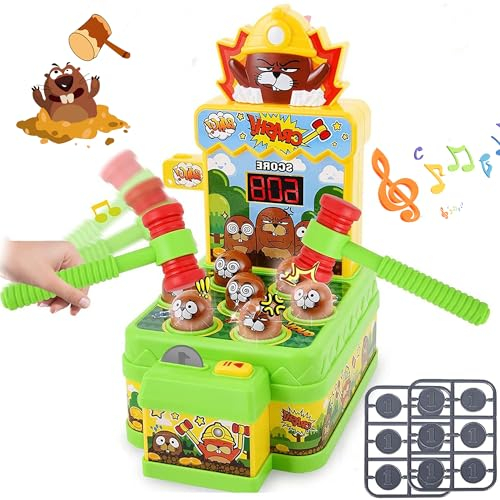 NMM Acchiappa la Talpa, Mini Giocattolo Arcade elettronico a gettoni con 2 Martelli 12 Monete e Musicale, Un Gioco interattivo di attività di Sviluppo educativo per Bambini dai 3+ Anni