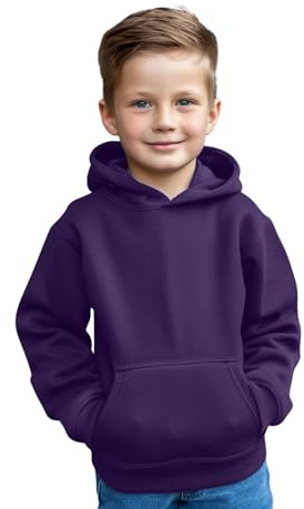 Aykiz Kids Boys Girls Plain Pullover Hoodie, Sweatshirt, Fleece Hooded Jumper, PE School Jumper, Warm Coats Long Sleeve Top New Casual Fashion For Childrens Unisex Age 3-13 Years Purple
