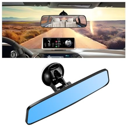 JNNJ Blauer Spiegel Anti-Blendung Auto Saugnapf Rückspiegel, Rückspiegel Mit Saugnapf Einstellbar Für PKW SUV LKW Fahrzeuge, 360° Einstellbarer Saugnapf-Autospiegel