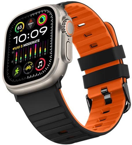 Suphart Straps Compatible with Apple Watch Strap 49mm 45mm 44mm 42mm for Women Men Soft Silicone Sport Strap Designed for Apple Watch Ultra 2 Ultra SE Series 9 8 7 6 5 4 3 2 1, Black Orange