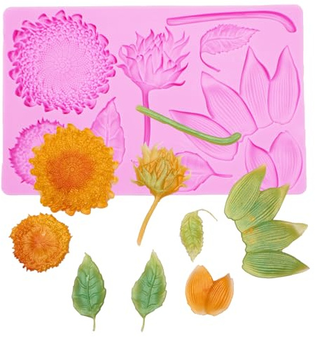 Moldes de silicona grandes de girasol, hojas de girasol, tallo de pistilo, moldes de chocolate, decoración de pasteles, moldes para hornear fondant, decoración de cupcakes, caramelo, goma, galletas,