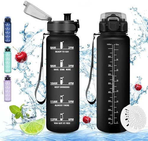 Vikaster Sport trinkflasche, 1000ml BPA-frei, Auslaufsicher, Trinkflasche Kohlensäure Geeignet, Wasserflasche sport für Fahrrad, Fitness, Schule, Kinder, Outdoor