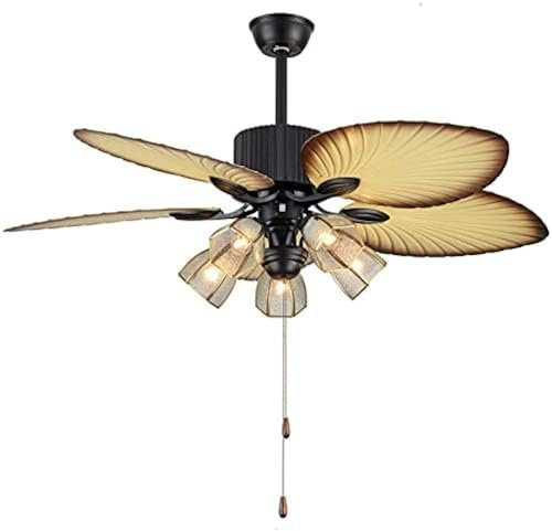 Tropical Ceiling Fan with Lights & Remote Control - Palm Leaf Design, Glass Lampshades - Perfect for Living Room and Bedroom
