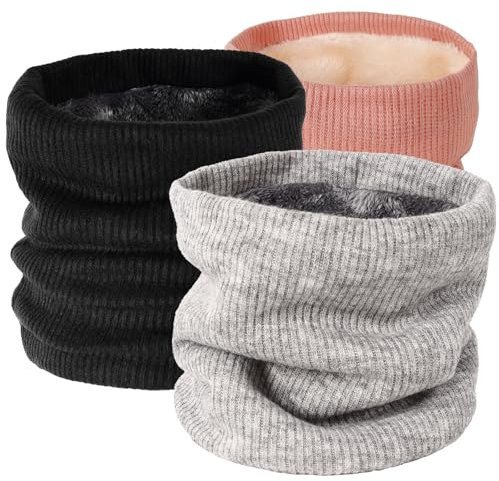 Votoko 3 Stück Unisex Loop Schal Damen Herren, Thermal Fleece Winter Schlauchschal Damen, Halswärmer Halstuch Schal Herren Nackenwärmer für Outdoor Aktivitäten Winddichte Strickschal