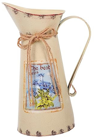 MERRYHAPY 1stück Vintage Blumenvase Im Kaffee-kann-Design Rustikaler Eisenblumentopf Für Arrangements Dekorativer Behälter Für Zuhause Büro Und Veranstaltungen Beige