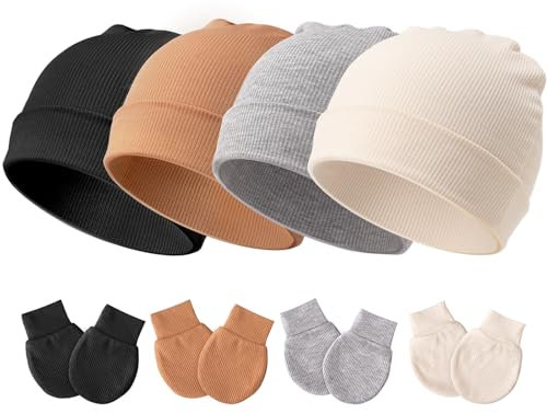 DRESHOW Neugeborenes Baby Mütze Hut und Handschuhe Set Beanie Bekleidung Unisex Infant Hut Kindergarten Mütze Baby Jungen Mädchen 0-3 Monate