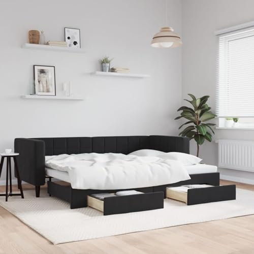 Sufrk Tagesbett Ausziehbar mit Schubladen Schwarz 80x200 cm Tagesbett Ausziehbar Bett Mit Stauraum Bett Zum Ausziehen Bett Mit Schubladen Samt