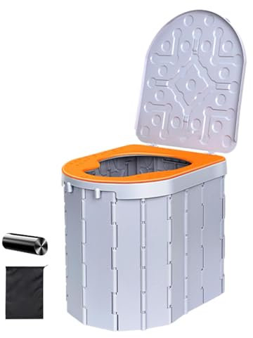 gafdu Tragbare Klapptoilette,Tragbare Toiletten - Reise-Camp-Toilette mit Deckel | Tragbare Töpfchen-Autotoilette mit 15 Müllbeuteln und Aufbewahrungstasche, Camping-Badezimmer für Reisen, Ausflüge