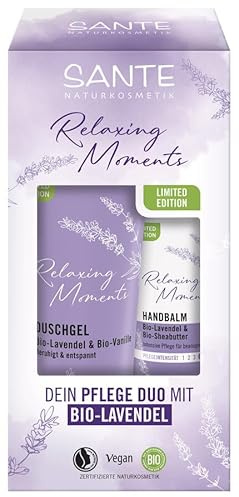SANTE Naturkosmetik presentset lavendel begränsad utgåva (X-Mas), avkopplande vårdande duo med ekologisk lavendel och vanilj, perfekt som en gåva till jul, duschgel 200 ml och handbalsam 75 ml
