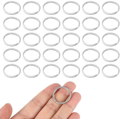 30stk Schlüsselringe, 25mm Edelstahl-Spaltringe Hundemarkenringe für Haustierhalsbänder Geteilte Schlüsselringe Schlüsselringaufsatz Schmuckherstellung Autoschlüssel Basteln DIY(Silber)