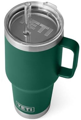 YETI Rambler Straw Mug, Stainless Steel Vacuum Insulated Mug with Stronghold Lid, Black Forest Green, 35 oz (1 l)
