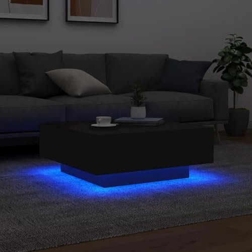 HEFZGDB Couchtisch mit LED-Leuchten Schwarz 80x80x31 cm Kaffeetisch Wohnzimmertisch Klein Kleiner Tisch Wohnzimmer Coffe Table für Café Tagungsraum Balkon Garten