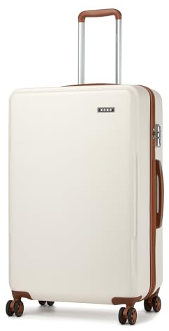KONO Koffer Groß Hartschalen Leicht ABS+PC Reisekoffer Groß mit 4 Rollen und TSA Schloss 75×48×29cm, 92L, Weiß/Braun