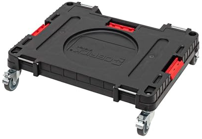 Qbrick - System ONE Transport Platform Workshop BLACK - Board Transport - Four Swivel Casters, Each with a Brake, a Dedicated Bucket Holder and Four Mounting Points