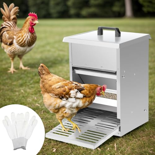 Jaxguom Comedero automático para gallinas, 5 kg, comedero con pedal automático, alimento para pollos para aves de corral, accesorio ideal para pollos, resistente al agua y a prueba de ratas