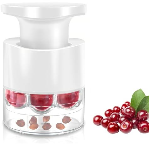 Dénoyauteur à Cerises, Nouveau Grande Capacité Dénoyautage avec 7 Dénoyauteurs pour Cerises Rouge pour la Séparation Propre de la Chair et du Noyau (Blanc - Surclassement)