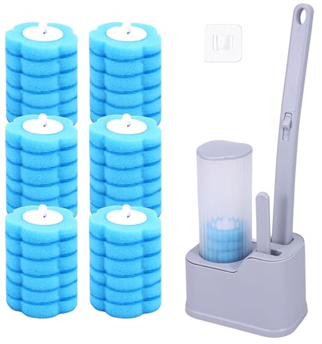 Escobilla Baño Desechable con 36 Rellenos Escobilla Escobillas de baño Desechables Pared para Inodoro Limpiador con de Limpieza Estrecho para Lavabo Bañera Piscina Fregona (Gris)