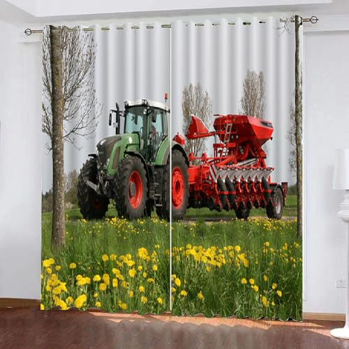 HABEAT 3D Traktor Vorhänge Abdunkelnde Traktor Kindervorhänge Vorhang mit ösen 2er Set Gardinen Blickdicht Verdunkelungs für Kinderzimmer Schlafzimmer Wohnzimmer B 110 X H 95 cm（Stil 44-10）