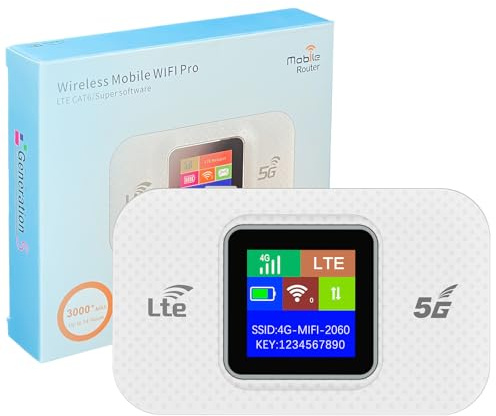 Router WiFi 4G/5G Portátil Ultraligero 14h Autonomía (3000mAh), WiFi para 10 Dispositivos, Compatible con Todos los Operadores, Seguridad WPA2, Ideal para Viajes y Teletrabajo