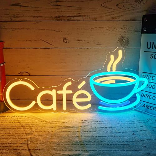 Flixyticy Café Neon Schild Cafe Time LED für Wanddeko | Leuchtschild für Geschäfte,Café,Rollbare Kaffeetheke,Kaffeestation,Kaffee Bar