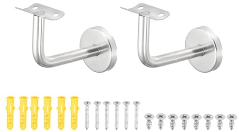 sourcing map 2 Pack 304 Stainless Steel Handrail Bracket, Wall-Mounted Railing Support with Screws, Curved Surface Staircase Hand Railing Brackets for Home Hotel (3.1 x 2.6)