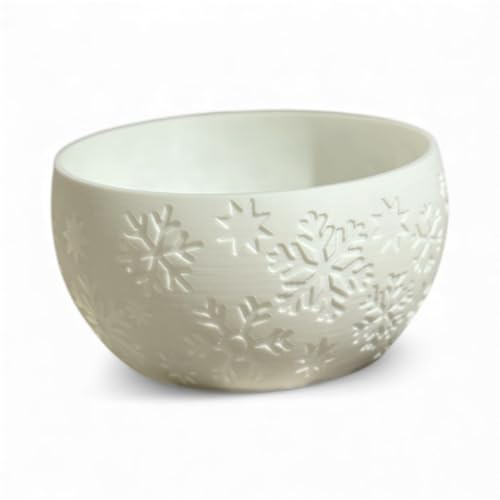 Decorative Snowflake Embossed Bowl, Holiday Winter Theme, White Red Green Colors, Serving Snack Bowls, Festive Christmas Design (White)