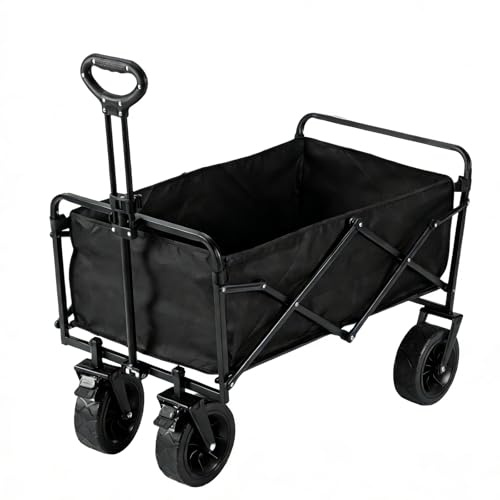 SNZ Chariot de Transport Pliable 4 Roues - Capacité 150kg - Roues 360° Tout Terrain - Poignée Réglable - pour Camping, Courses, Jardin, Plage - Compact et Léger