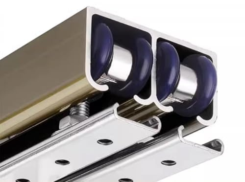 Bypass-Schiebetür-Hardware-Kit – 304,8 cm doppelläufige Deckenmontage, Scheunentürsystem, sanft schließend, verstellbare Nylonräder, einfache Installation, zuschneidbar für individuelle Passform (203