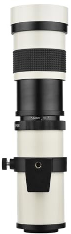 ERYUE Objectif Téléobjectif à Mise au Point Manuelle Haut de Gamme F/8.3-16 420-800 Mm, Monture T, Idéal pour Les Appareils Photo à Monture EF, Construction en Métal Durable, Noir/Blanc, 1 * Super