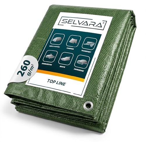 Selvara Telo Impermeabile Esterno 260 g/m² - 4m x 3m Telone Occhiellato | Top Line Telo Impermeabile Verde PVC, Resistente ai Raggi UV e Agli Strappi, Telone Multifunzionale per la Protezione