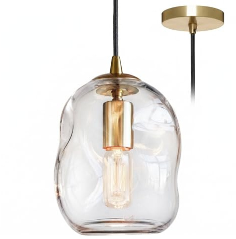 LFsem Bunt Glas Pendelleuchten Esstisch Hängelampe, Modern Vintage E27 Hängeleuchte für Küche, Schlafzimmer & Esszimmer, Art Deco Wohnzimmerlampe Hängende mit Unregelmäßiger Glasschirm (Klar)