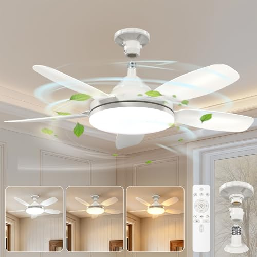 GOODEA 81cm Ceiling Fan with Lights and Remote, 2500LM Stepless Dimmable LED Fan Light E27 Socket,3 CCT Quiet Reversible DC Motor, 3 Speeds, Timer Detachable Blades for Bedroom, Conservatory, Kitchen