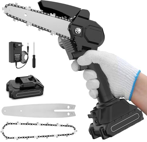 Handheld Electric Chainsaws Chainsaw Cordless, 6'' Portable Electric Chainsaw Rechargeable Battery Powered Small Handheld Saw Black for Tree Pruning, Wood Cutting