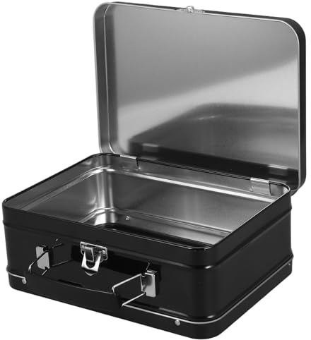 MAGICLULU Caja Metálica Vintage con Tapa Abatible y Cerradura, Pequeña Lata de Almacenamiento de Estaño para Escritorio y Fiesta de Boda, Diseño Retro Clásico con Asa