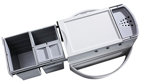 Hailo Abfallsammler Rondo 3646131 | Eckabfallsammler 3fach für 90x90 Eckunterschrank | 2x 8.5 + 18 Liter Inneneimer Kunststoff | komplett drehbar | Hellgrau