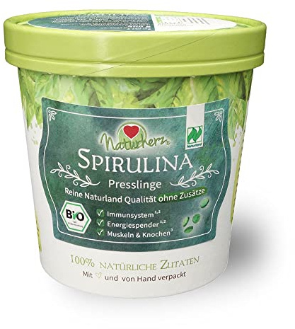 Naturherz BIO Spirulina Presslinge - Naturland-Zertifizierung - 2000 Stück - Tabletten je 250mg - 100% reine Spirulina Algen aus kontrolliert biologischem Anbau - vegan - 500 g