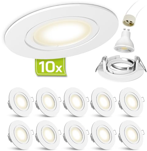 linovum Einbaustrahler 10er Set weiß rund GU10 3W neutralweiß inkl LED | Zehn Deckenspots weiß matt - neutralweiß, ideal für Bad, Büro & Küche, ohne Trafo, Ersatz für 30W Halogen, inkl. GU10 LED