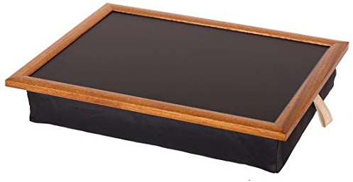 Andrew´s Knietablett Laptray mit Kissen Tablett für Laptop Stoff Uni schwarz/of schwarz/Rahmen Eiche