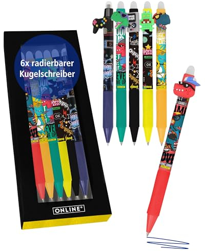 Online magiXX, 6x Radierstift Fun Cool I Gelschreiber blau radierbar mit 0,7mm Strichstärke I Tintenroller zum Schreibenlernen, Büro I kompatibel mit Frixion Mine I Radierbarer Kugelschreiber