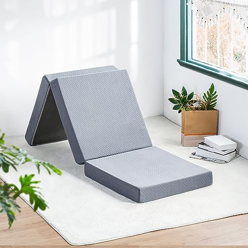 Olee Sleep Tri-Folding minnesskumtopp, 10 cm, grå, en storlek, lekmatta, vikbar säng, gästsäng, bärbar säng