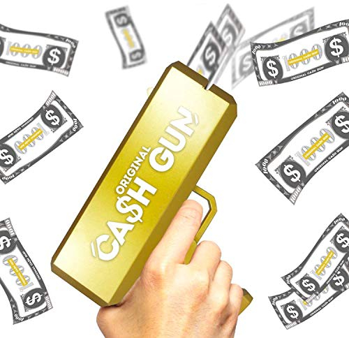 Original Cash Gun | Money Gun | Gold Superpistole | Geldpistole | Make It Rain | Party Gun | Mit 100 Scheinen Falschgeld | Zubehör | Spiel | Party | Original Corner