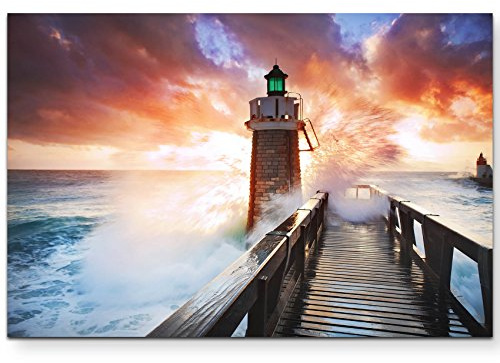 Leinwandbilder | Bilder Leinwand 120x80cm Leuchtturm bei rauer See
