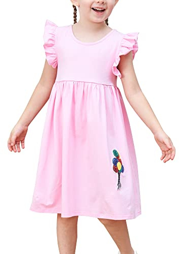 Vestido para niña Rosa Profundo Casual Algodón Manga voladora Globo 7 años