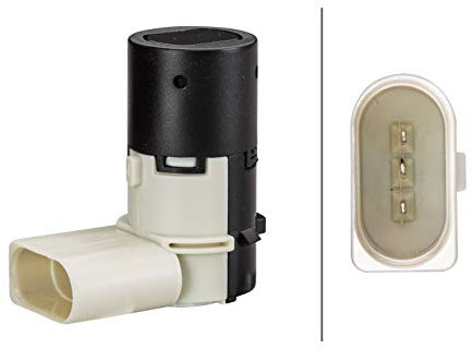 HELLA 6PX 358 141-031 Sensore, Assistenza parcheggio, angolato, 3a... poli, infilato, verniciabile