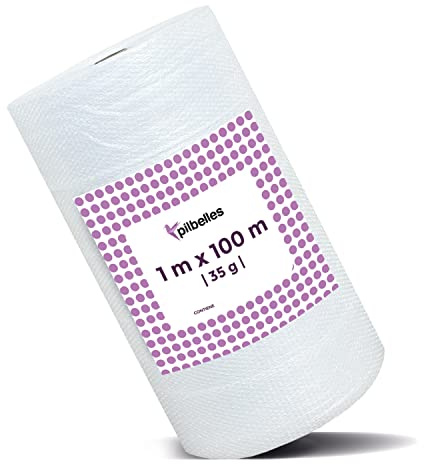 Rollo de plástico de burbujas de 1 metro de ancho y 100 metros de longitud. - Papel burbuja Ideal para embalaje, mudanzas, cajas.…
