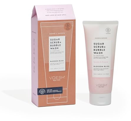 VOESH Sugar Scrub + Bubble Wash - Exfolierande kroppskrubb och tvål - Vegansk kroppsvård - Rengör, exfolierar, bubblar & återfuktar - Blossom Bliss