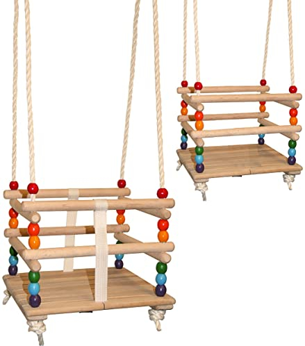alles-meine.de GmbH Gitterschaukel - UMBAUBAR - mit abnehmbaren Gurt - Schaukel aus Holz - mitwachsend & verstellbar - Babyschaukel/Kinderschaukel - Leichter Einstieg ! - Holzg..