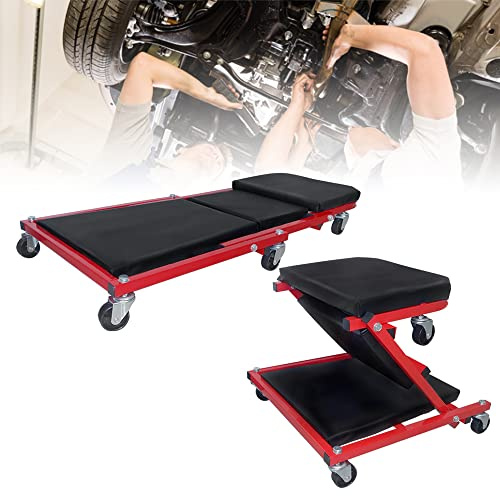 VA-Cerulean 2 in 1 Rollbrett,Werkstattliege,Montageliege,klappbar Werkstatthocker,360° drehbar Lenkrollen,bis 150 kg Belastbar