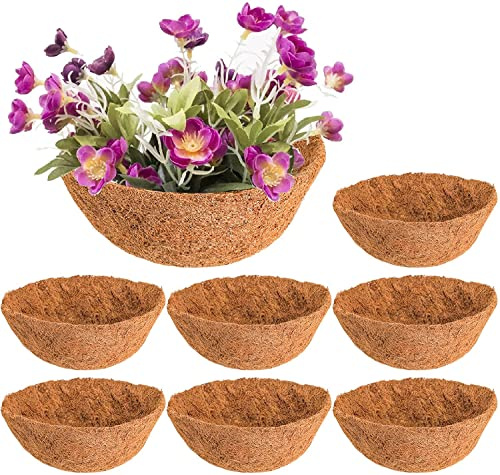 Tebery 8 Stück 12 Runde hängende Korb Coco Liners Ersatz, Wandhänge Pflanzgefäß Kokosfaser Liner für Pflanzgefäß Blumentopf, 30CM