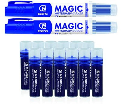 ESENG® Rotulador para pizarra blanca Magic WM-218 (12 Cartucho+2 Marcador (Azul))